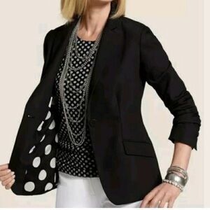 Chico's City Chic Black Blazer Jacket Women's Sz 3 Or XL Button Polka Dot Lining